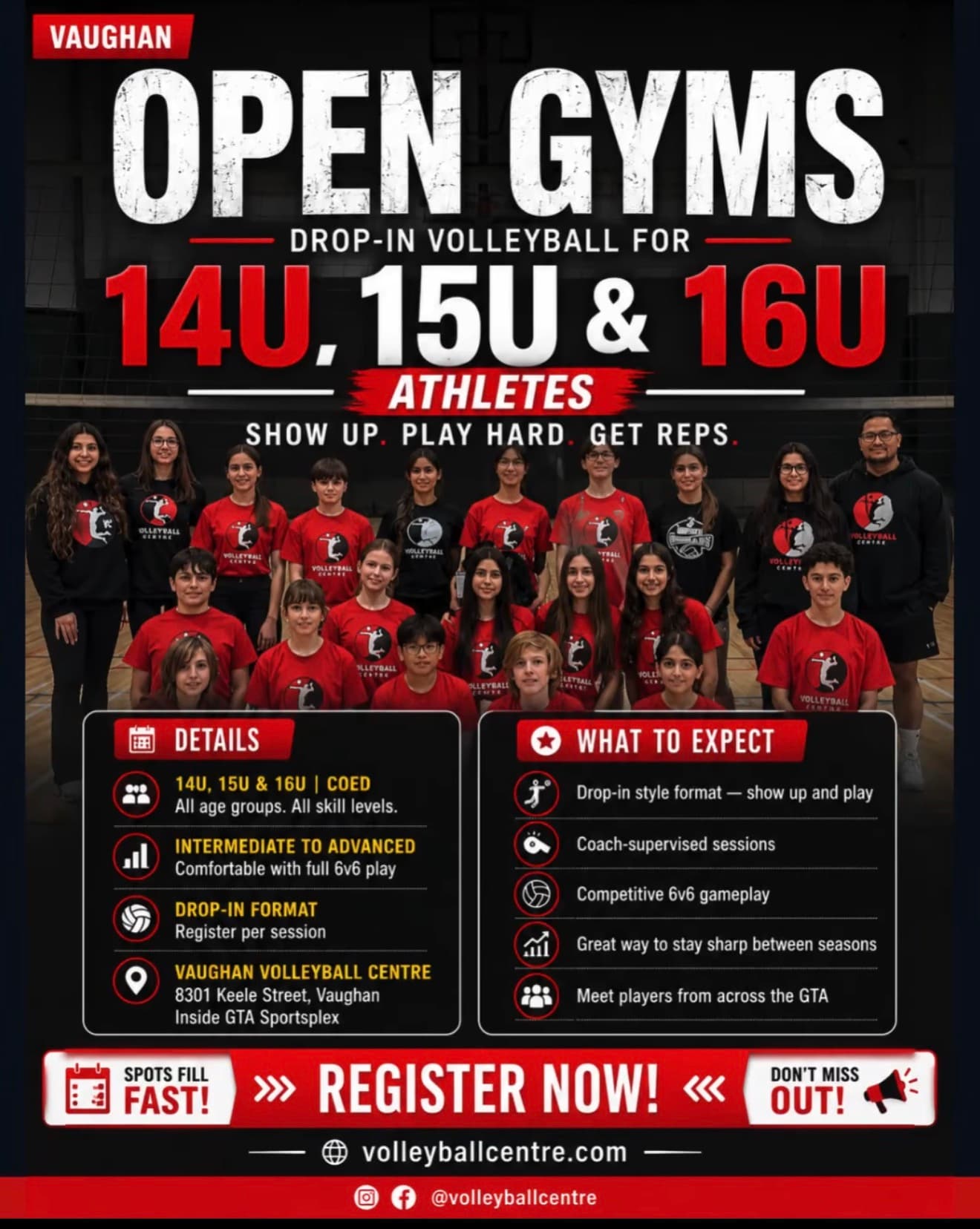 Vaughan Volleyball Centre Open Gyms flyer