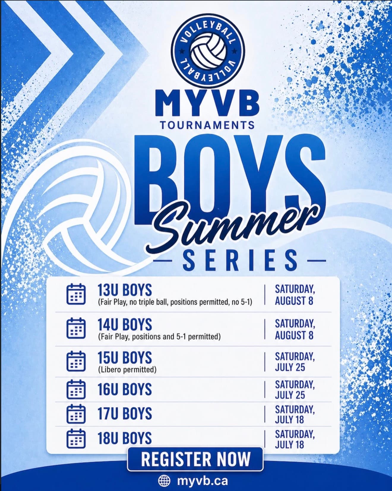 MYVB Boys Summer Series - 13U, 14U flyer